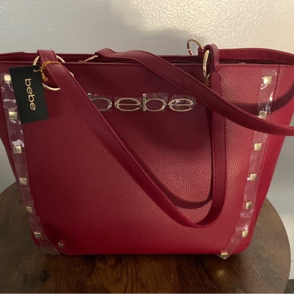 Brand New- Bebe Julian Tote w/ Pouch in Burgundy-Rare find! - Picture 1 of 8